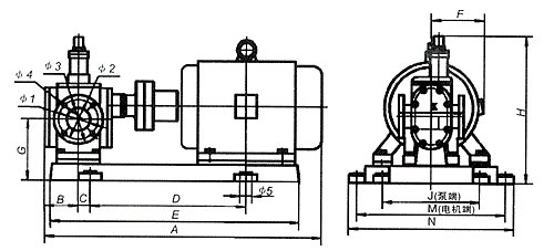 YCB系列圓弧齒輪泵外形安裝尺寸及重量
