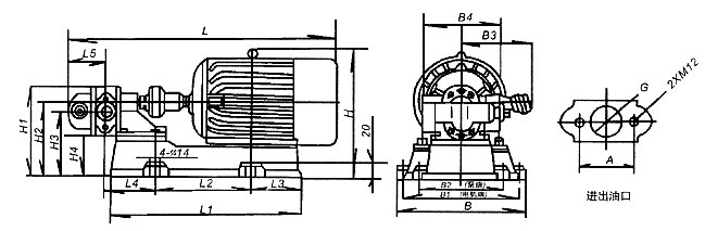 KCB-18.3～KCB-83.3型齒輪泵外型、安裝尺寸及重量