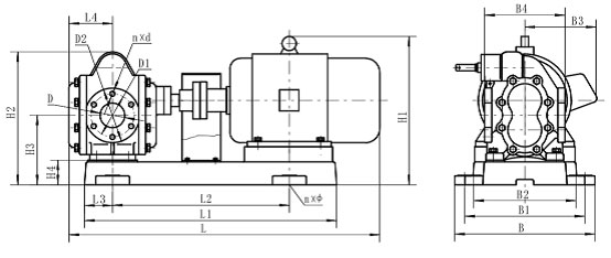 KCB-200～KCB-960型齒輪泵外型、安裝尺寸及重量
